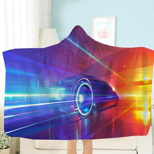 3D Racing Print Hooded Blanket Wool Blanket Kids Room Picnic Throw Blanket Soft Sofa Wearable Blanket