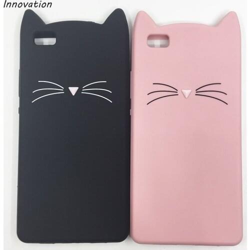 3D Cute Cartoon Black Pink Beard Cat Ears Silicone Case For Huawei P8 Lite P8Lite 2015 2016 ALE-L21 Rubber Coque Back Cover
