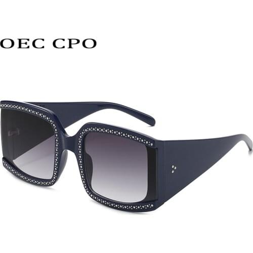 OEC CPO Oversized Rhinestone Women Sunglasses Square Brand Designer Big Frame Sunglasses For Female UV400 Sunglasses oculos O517