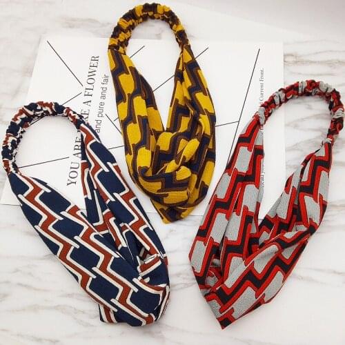 Retro Chain Patchwor Printing Women Hair Accessories Wide-brimmed Cross Hair Band Fashion Girl Hair Band Hairband