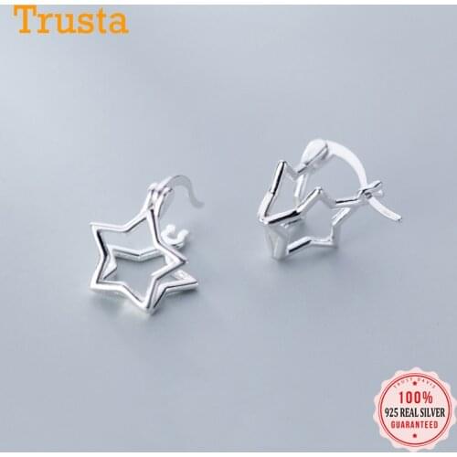 Trusta 100% 925 Sterling Silver Jewelry Womens Fashion Small Double Stars Hoop Earrings Gift For School Girls Young Lady DS1542