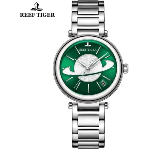 Reef Tiger/RT Women Green Exquisite Watches Steel Top Brand Luxury Watch Designer Automatic Watch reloj mujer RGA1591