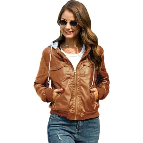 Winter Faux leather coat women Black brown 3XL plus size loose tops 2019 new hooded plus thick fashion faux leather jacket LR661