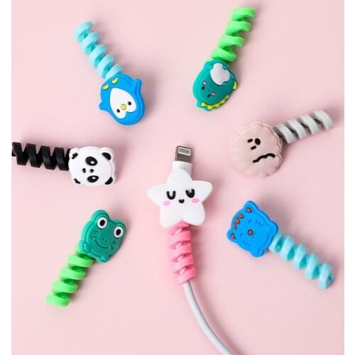 1Pc Cartoon Spiral USB Protector Charging Cable Saver Silicone Bobbin Winder For Cell Phone Earphone Cable Decor Cover Cute