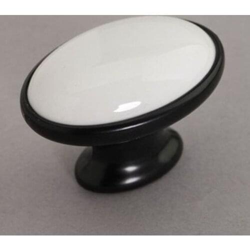 10pcs free shipping modern simple furniture knobs elipso white ceramic drawer cabinet knobs pulls black dresser door handle knob
