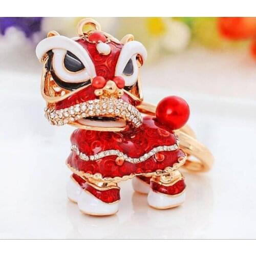 120pcs Special Chinese Folk Mascot Lion Dance Creative Enamel Metal Keyrings Gift For Women Girls Mascot Jewelry lin4117