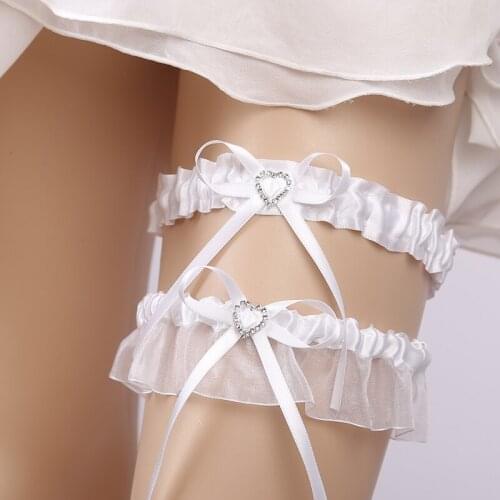 2018 Wedding Garter Rhinestone White White Gauze Sexy Garters 2pcs set for Women/Female/Bride Thigh Ring Bridal Leg Garter