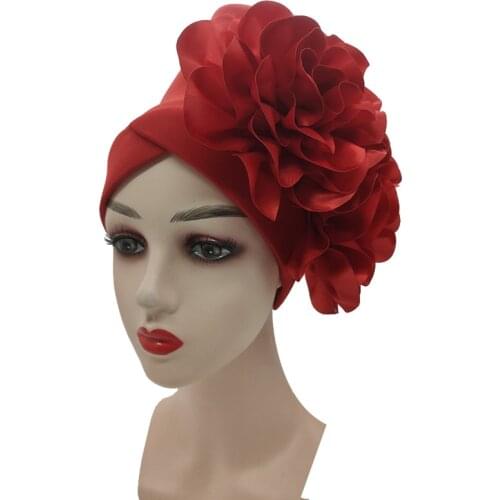 2021 Big Flower Womens Turban Caps for Party African Auto Gele Aso Oke Headtie Muslim Turban Hijabs Female Head Wraps Bonnet