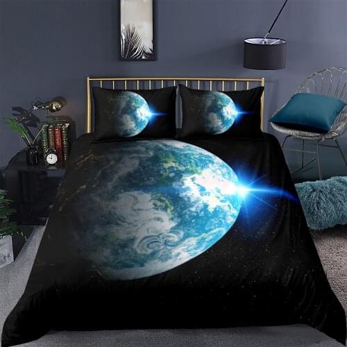 3D Duvet Cover Sets Bedding Sets Quilt Covers Pillow Cases Double Single King Queen Size Planet Custom Design Black Bedclothes