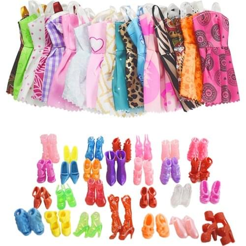 Handmade For Original Doll Accessories 5PCS Doll Clothes &10 Pairs of Random Shoes Fashion Party Princes Dress Girls Gift