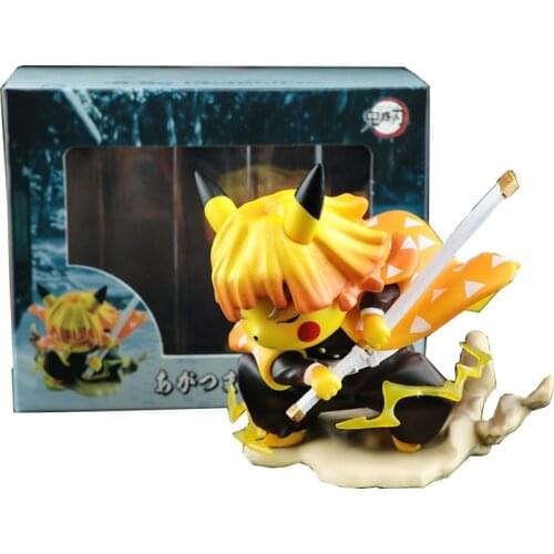 10Cm Anime Figure Demon Slayer Agatsuma Zenitsu Pikachu Cosplay Model Doll Toys for Kid Collection Gift