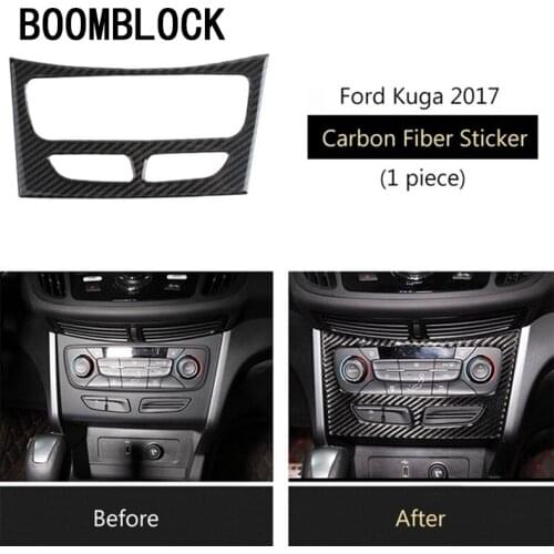 BOOMBLOCK Center Console Button Gears Shift Knob Cigarette Panel Carbon Fiber Interior Stickers For Ford Kuga 2017 2018