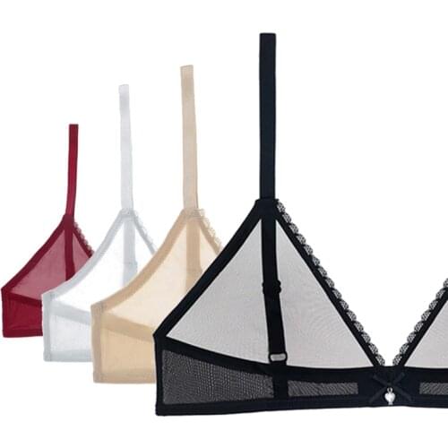 Triangle See Through Bras For Women Transparent Plus Size Wireless Sexy Bralette Mesh Bra Top Lingerie White Red Black L XL XXL