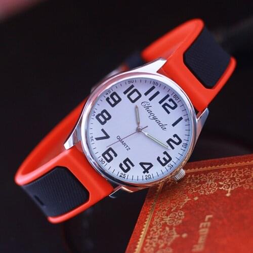 Chaoyada men boys Contrast color silicone strap quartz wristwatch students fashion sports water resistant electric watches