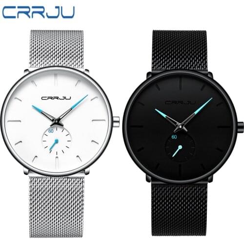 Crrju Fashion Mens Watches Top Brand Luxury lover Watches Women Casual Slim Mesh Steel Couple Sports Watch Relogio Masculino