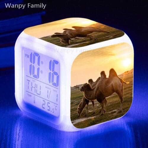 Desert Camel alarm clock Kids LED Clock Cartoon night light Flash 7 Color changing digital clock electronic desk clock