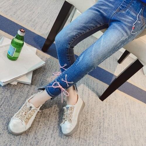 Children clothing girls Jeans pants 2018 autumn new girls Fashion skinny straps denim pants Teenager Trousers Girl Clothing