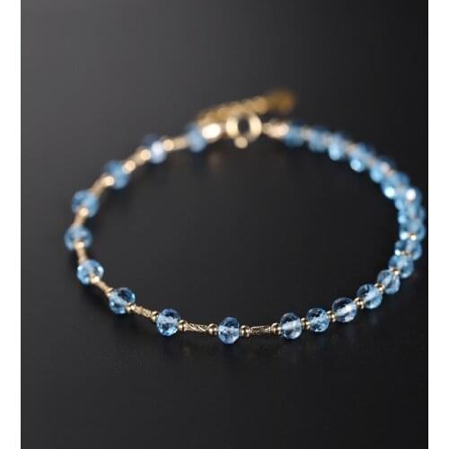 DMBS484 Sky Blue Topaz Bracelet Female Genuine Yellow 18K Gold Custom Color Jewelry For Girlfriend