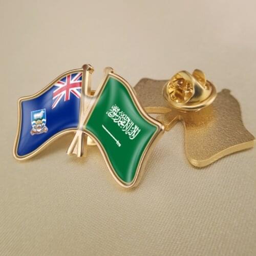 Falkland Islands and Saudi Arabia Crossed Double Friendship Flags Lapel Pins Brooch Badges