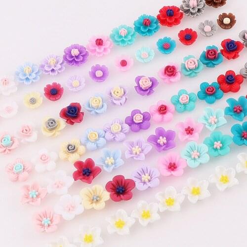 50 Pieces Tiny Double Color Flat Back 3D Resin Flower Cabochons Cameo For Earring Or Bracelet Diy Finding