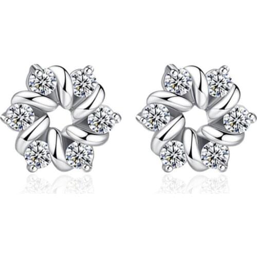 KOFSAC Popular 925 Silver Stud Earrings For Women Anniversary Fashion Flower Crystal CZ Earrings Jewelry Valentines Day