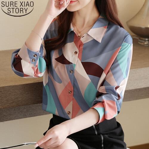 Korean Fashion Harajuku Shirts Women Blusas Mujer De Moda 2021 Autumn Womens Tops and Blouses Print Shirt Loose Ladies Top 10745