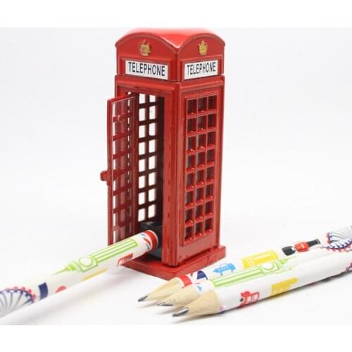 British Style Red Phone Booth, Pencil Sharpener, Zinc Alloy Material, Table Top Ornament