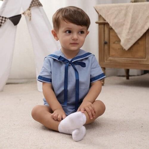 Ins Summer Spanish Children Cotton Quality England Navy Style Kindergarten Clothes Toddler Boy Clothes Boutique Kids Clothing