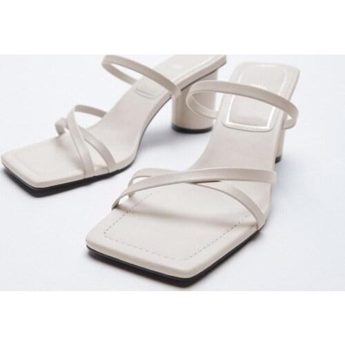 LMCAVASUN 2021 summer womens shoes Sheep leather Square head high heel sandals Cross-Strap heel sandals