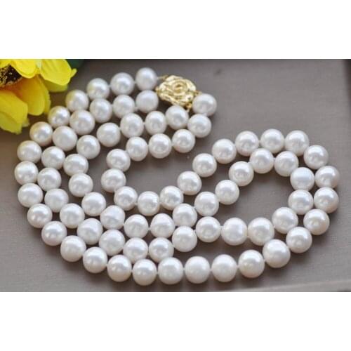 MCT·STAR Z10352 2Row 18" 12mm Round White Freshwater Pearl Necklace Rose