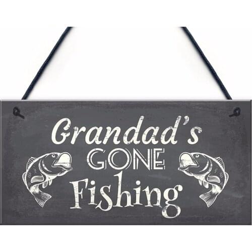 Meijiafei Grandads Gone Fishing Dad Fisherman Grandad Hanging Wall Plaque Man Cave Sign 10" x 5"