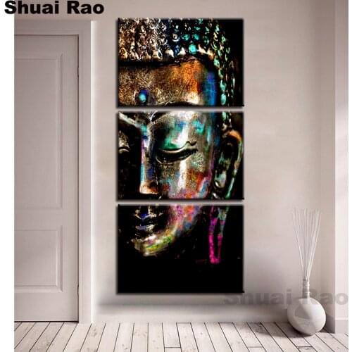 3 Piece 5d diy diamond painting Buddha Statue Cross Stitch Hallway Wall Art diamond embroidery round full china style paintings