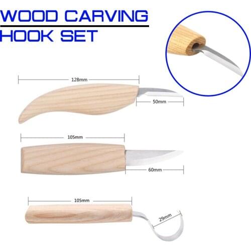 3Pcs Wood Carving Knife Chisel Hand Tool Set For Woodworking Cutter High Strength Hooked Whittling Cutter Carpenter Tools