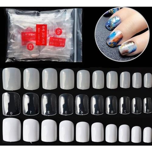 Transparent Seamless Fake Nails Full Coverage Fake Nails Short Square Full Cover Sticker Fake Nails DIY Decoration