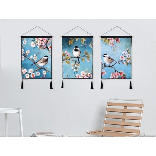 Mylb Wall Decoration Canvas Painting Traditional Hand Painted Flowers And Birds Printed for Living Room Home Decor