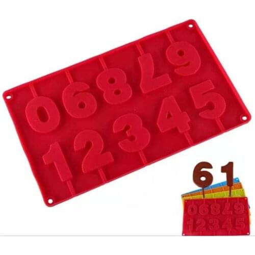 0-9 Numbers Shape Lollipop Silicone Mold 3D Handmade Sucker Sticks Chocolate Cake Jelly Candy Mold With Sticks Party Decoration