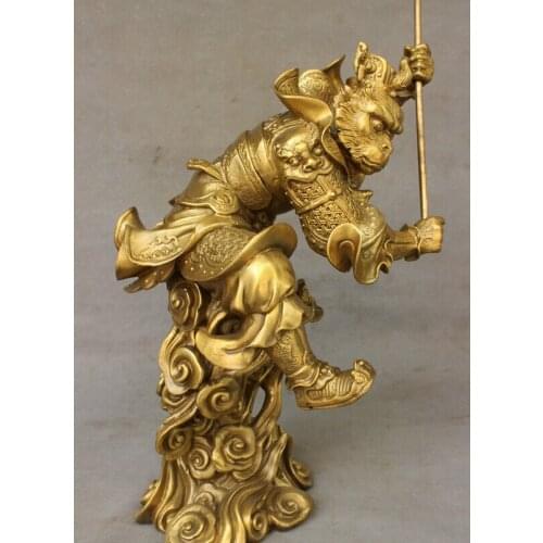 Song voge gem S3553 16" China Chinese Folk Pure Brass Heavenly Palace Monkey King Sun WuKong Statue