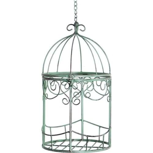 TT Retro Iron Art Distressed Flower Stand Blue Discharge Flower Pot Succulent Bird Cage Flower Stand Hanging FlowerStand Hanging