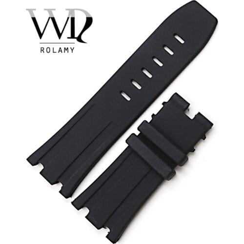 Rolamy 28mm Wholesale Black Waterproof Silicone Rubber Replacement Wrist Watch Band Strap Belt