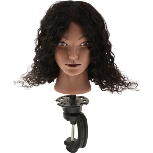 Silicone 100% Human Hair Practice Mannequin Manikin Head Doll + Plastic Cosmetology Clamp Set for Hairdressing Wigs Making