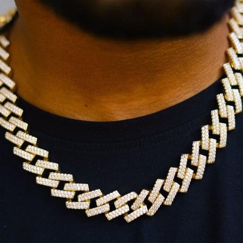 Fabulous 19mm Rhombus Men Hip Hop Chains Iced Out Miami Cuban Link Chain Necklace Bracelet Rapper Jewelry Set Dropshipping