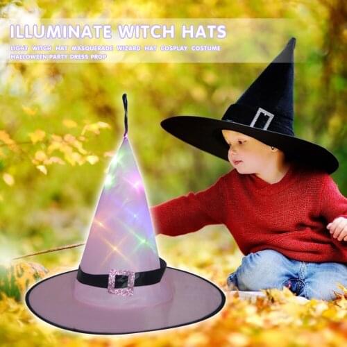 LED Flashing Party Hat Wizard Cap Halloween Decor Luminous Witch Hat Headwear for Household Parties Halloween Decoration