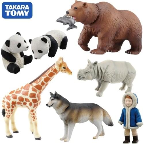 TAKARA TOMY Ania AS Series Hippo Lion Tiger Elephant Gorilla Penguin Panda Giraffe Simulation Animal Model Toy for Children