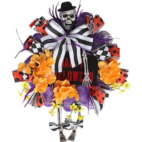 Halloween Skeleton Wreath Door Hanging Decoration Outdoor Window Wall Party Garden Mantels Tabletop Ornaments Props
