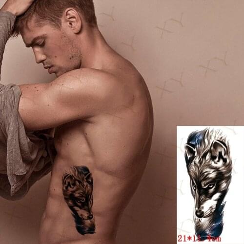 Waterproof Temporary Tattoo Sticker Wild Wolf Fish Lotus Flash Tattoos Forest Tiger Lion Body Art Arm Fake Tatoo for Women Men