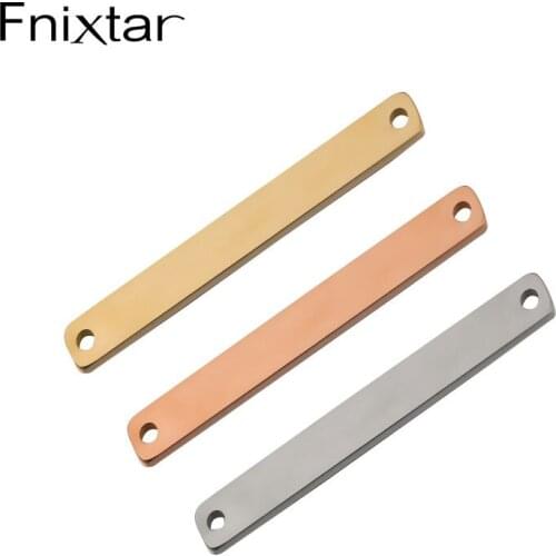 Fnixtar 20Pcs 2Holes Custom Strip Blank Bar Charms Mirror Polish Stainless Steel Connector Charms For DIY Making Braid Bracelets
