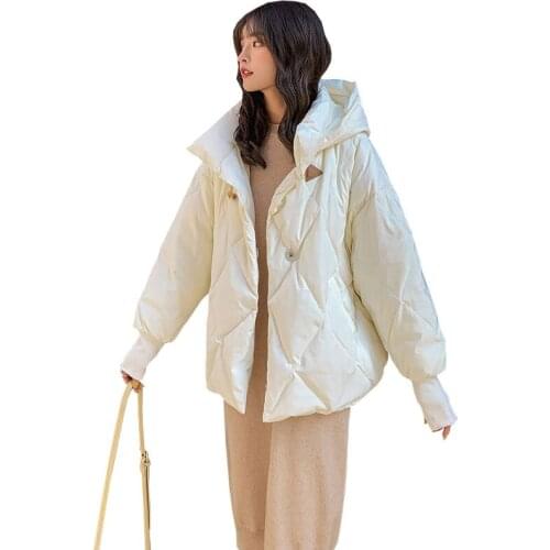 Horn buckle hooded women Parka 2020 winter new zipper Solid long sleeve thick loose straight cotton padded jacket fashion W32