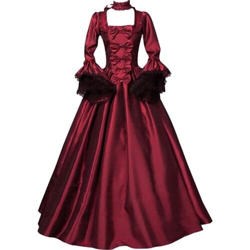 Women Dresses Vintage Retro Gothic Long Sleeve Dress Fashion Straps Sweet Ruffles Long Gown Dresses Vestido Mujer #G3