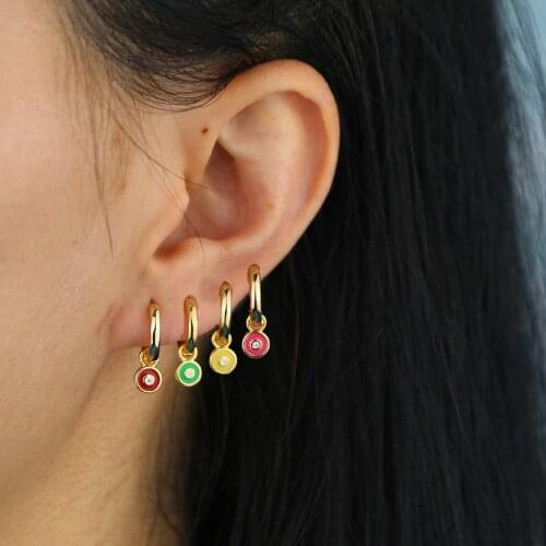 Neon colorful enamel disk Gold filled simple women jewelry Geometric round dots charm drop earring