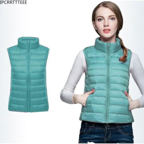 Women Solid Sleeveless Autumn Winter Duck Down Vest Coat Slim Women White Duck Down Fashion Vest